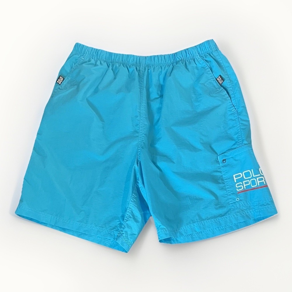 Vintage Polo Sport Ralph Lauren Swim Trunks Shorts Men Medium Blue Swimsuit Surf